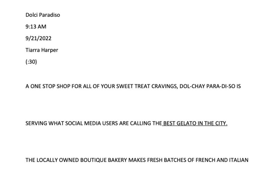 Dolci Paradiso Voice Script | Assignment