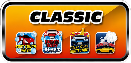 Classic car wash package features icons