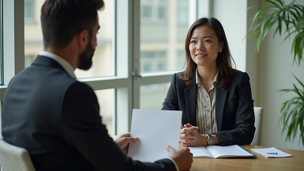 Eye-level view of a loan consultant discussing options with a client