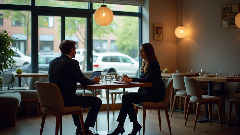 High angle view of a business meeting at a cafe