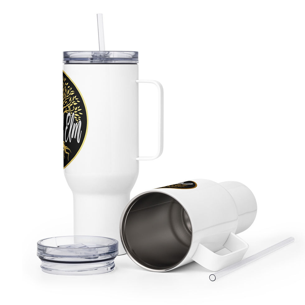 Thumbnail: "Ash and Elm" travel mug with a handle