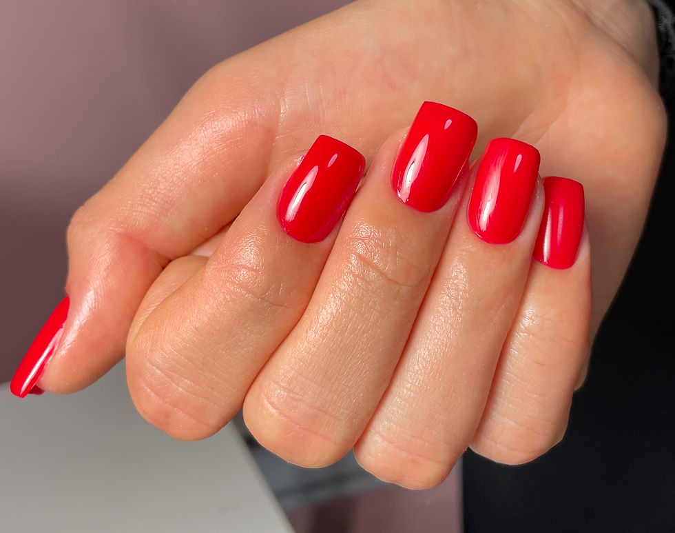Fresh red Russian manicure with clean cuticle work and glossy gel finish