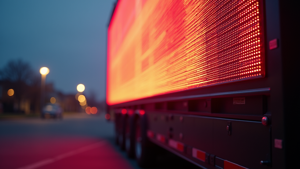 Close-up view of a mobile LED screen mounted on a trailer