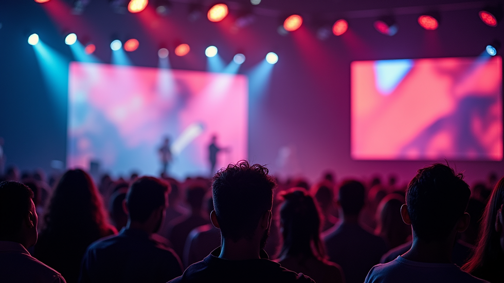 Close-up view of LED screen displaying vibrant visuals at an event