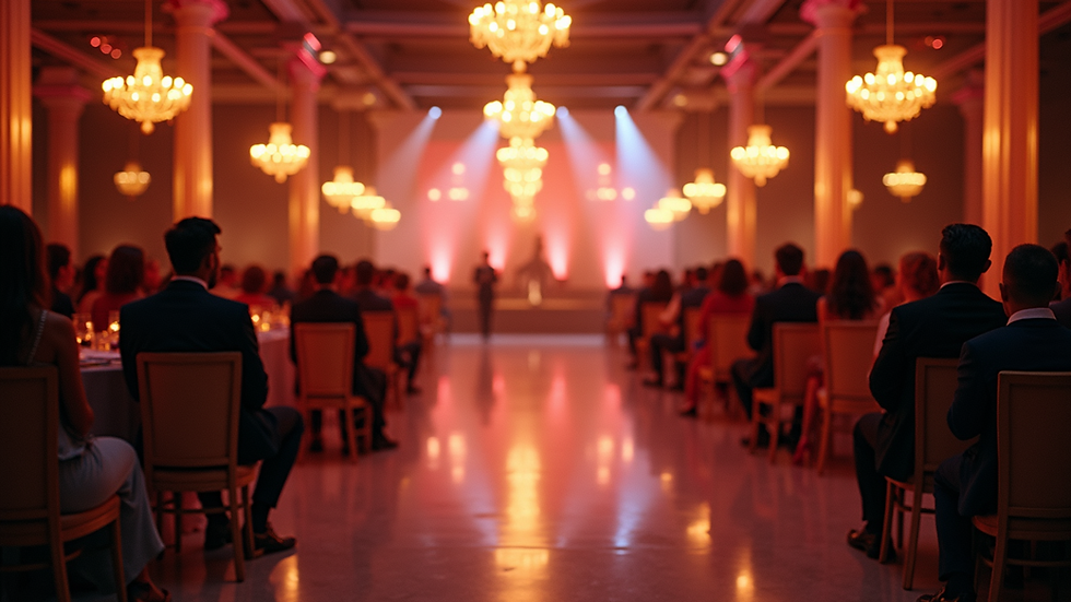 High angle view of a beautifully lit event space