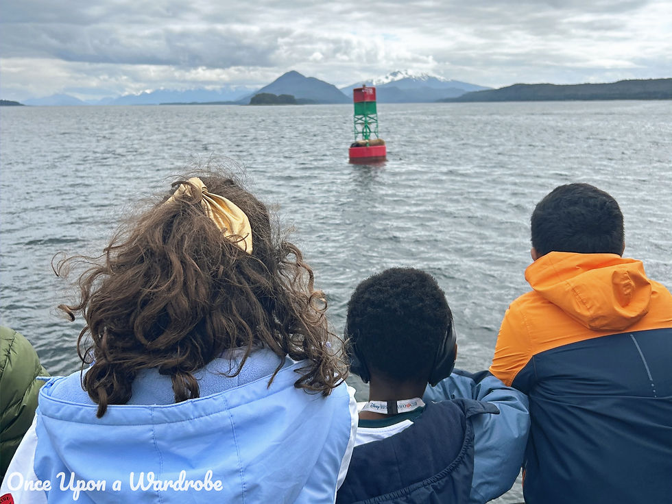 Passengers leaning over the boat railing to watch sea lions during a whale watching tour in Juneau, Alaska.
