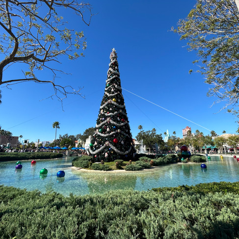 Christmas decorations at Disney's Hollywood Studios Echo Lake Tree
