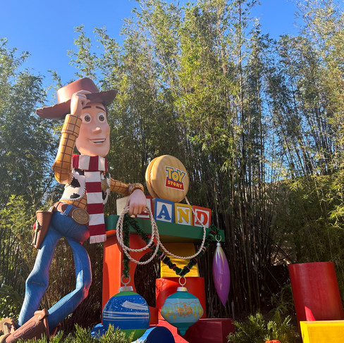 Christmas decorations at Hollywood Studios Toy Story Land 