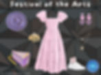 Pastel pink princess-style dress outfit for EPCOT Festival of the Arts including a lavender Mickey beret, pink glitter heart earrings, layered sun necklace, tiara-style ring, white sneakers with ruffle socks, and a slice-of-cake crossbody bag.