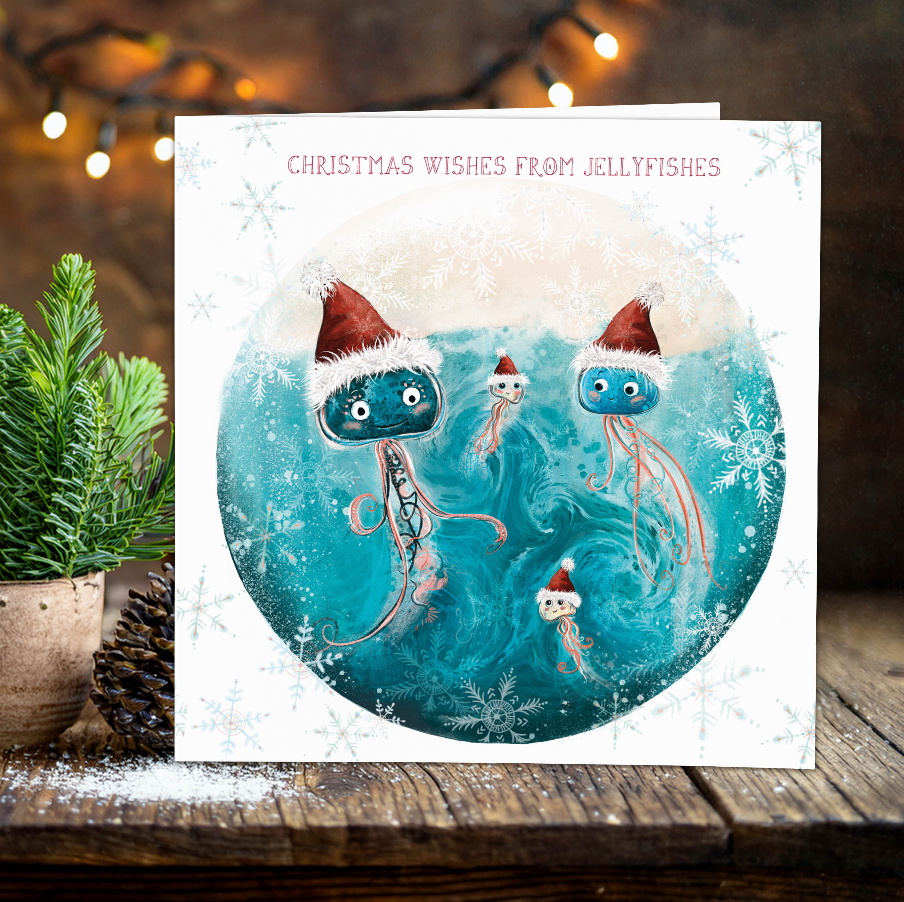 Jellyfish Christmas Card | Fun Santa Hat Jellies