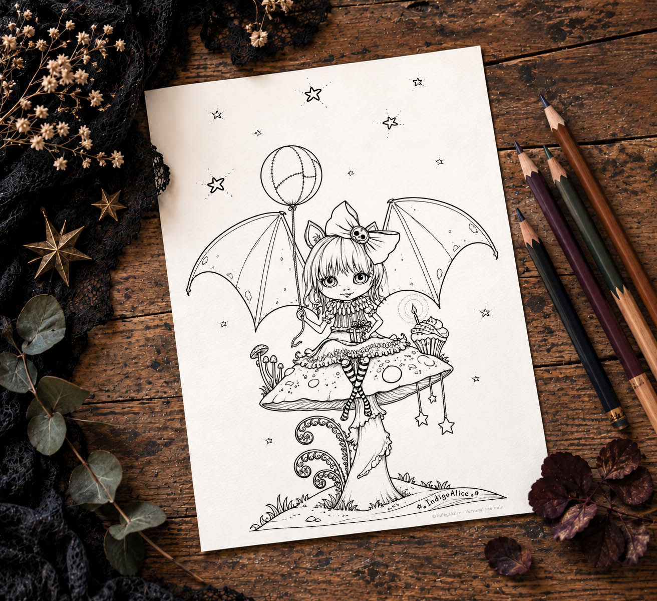 Little Bat Girl Printable Colouring Page | A4