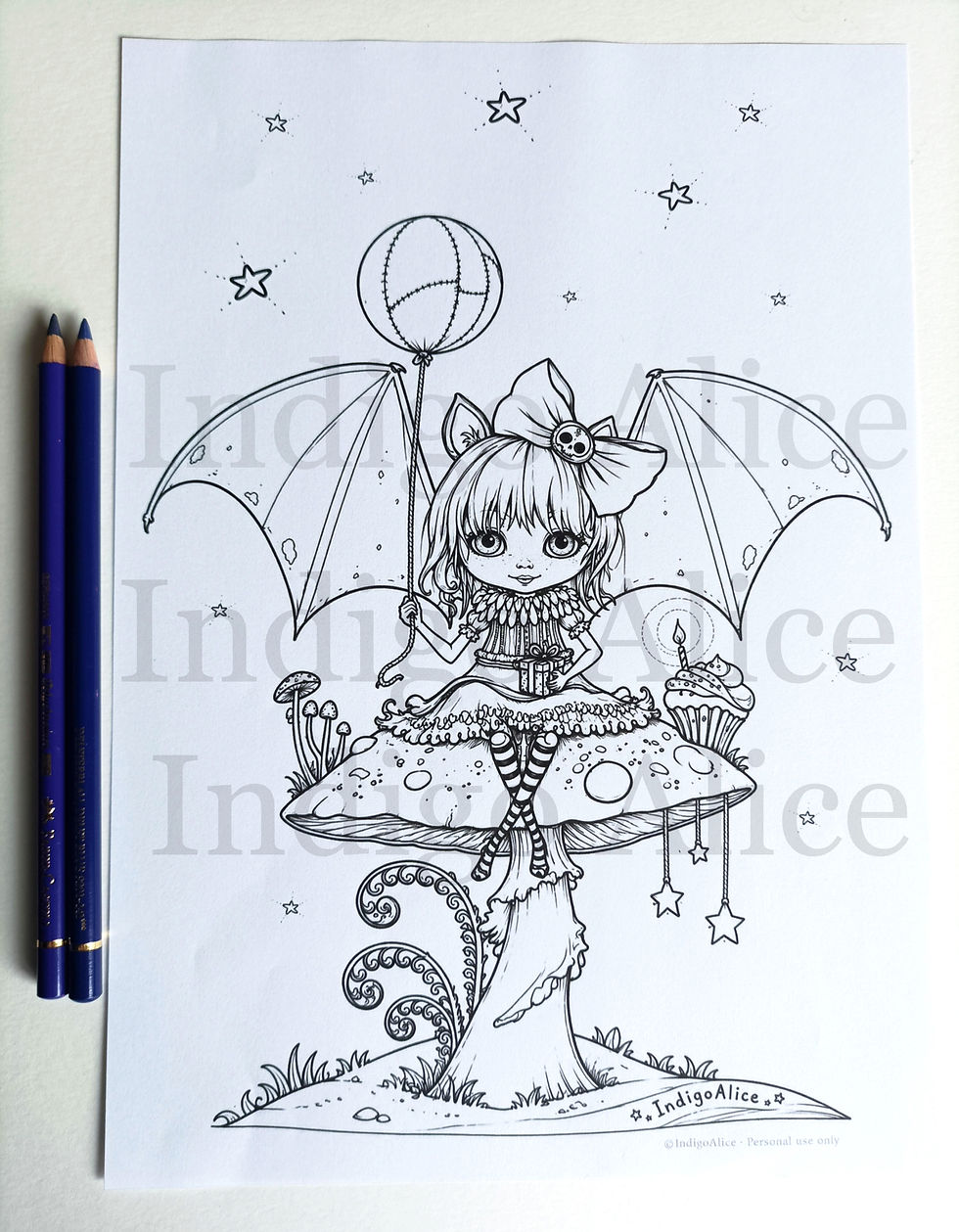 Thumbnail: Little Bat Girl Printable Colouring Page | A4 
