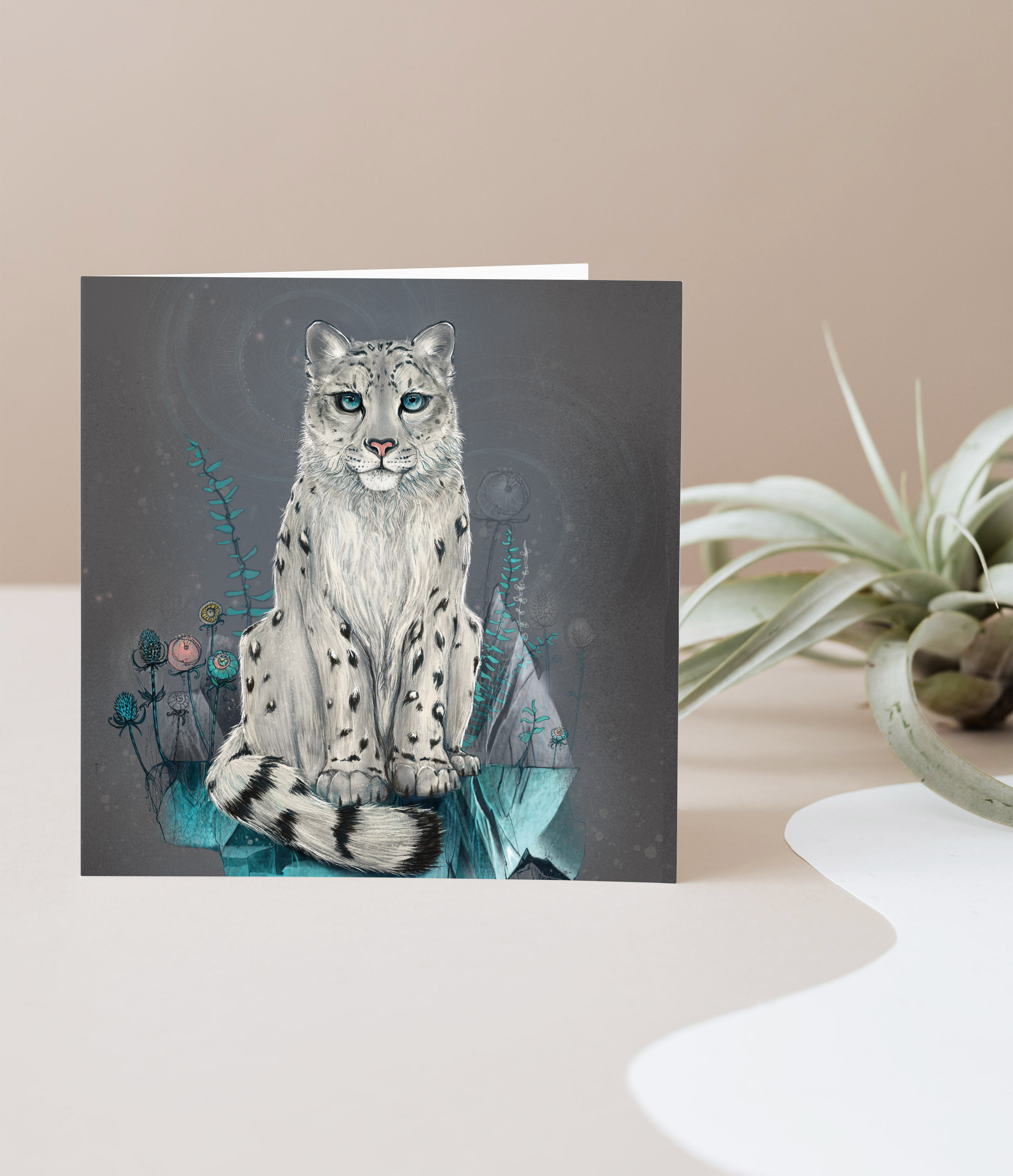 Snow Leopard Greetings Card