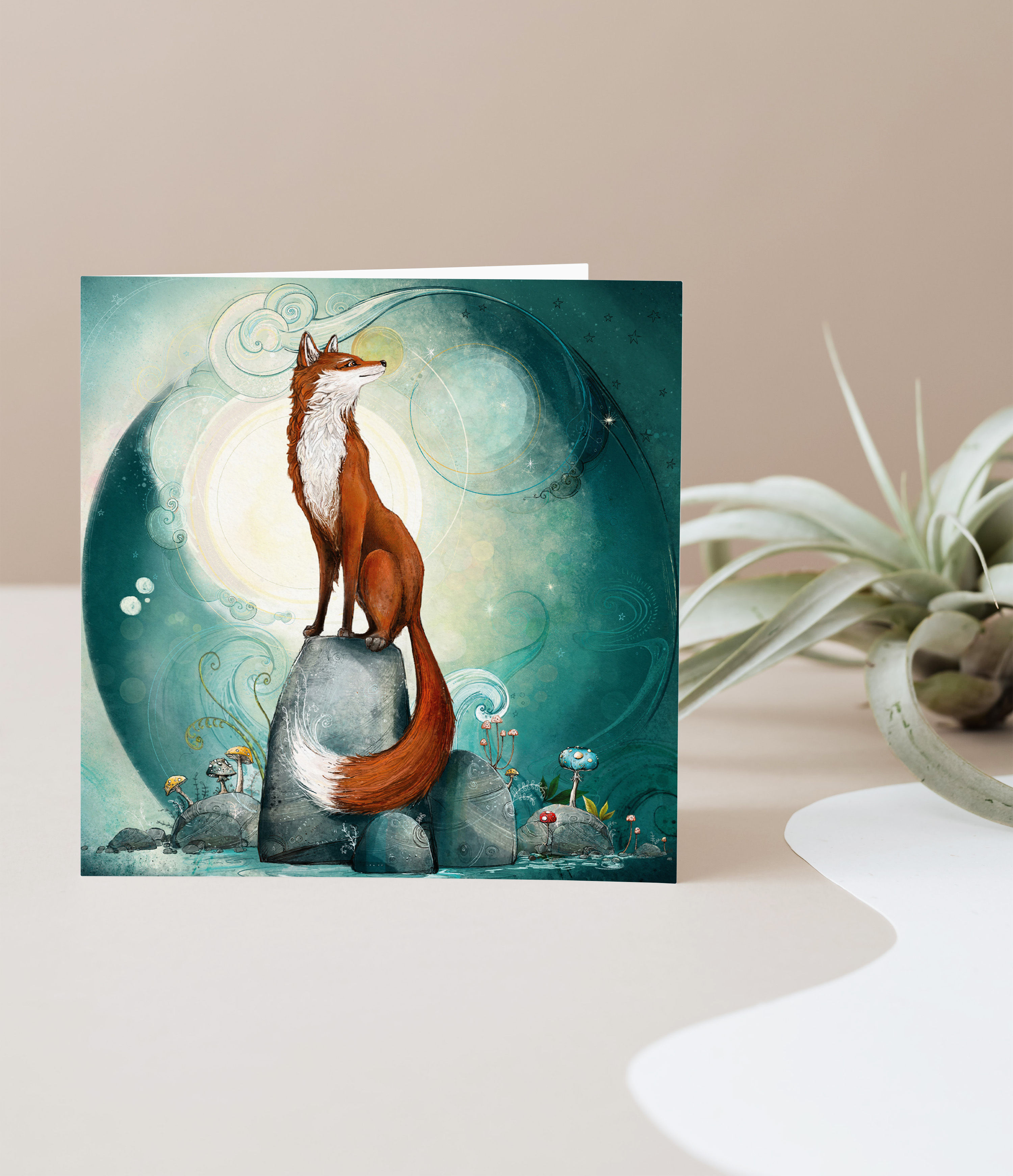 Mystic Fox Card | Celestial Woodland Illustration | Blank Fantasy Stationery