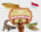 Collage of Indonesian wildlife around a sign reading TEN FUN FACTS ABOUT INDONESIA, with an orangutan, fish, lizard, frog, and flag.