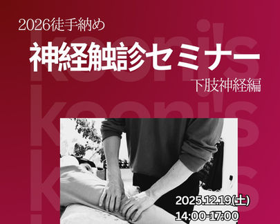 【12/19(土)開催】kooni's 2026徒手納め「神経触診セミナー〜下肢神経編〜」&忘年会のお知らせ