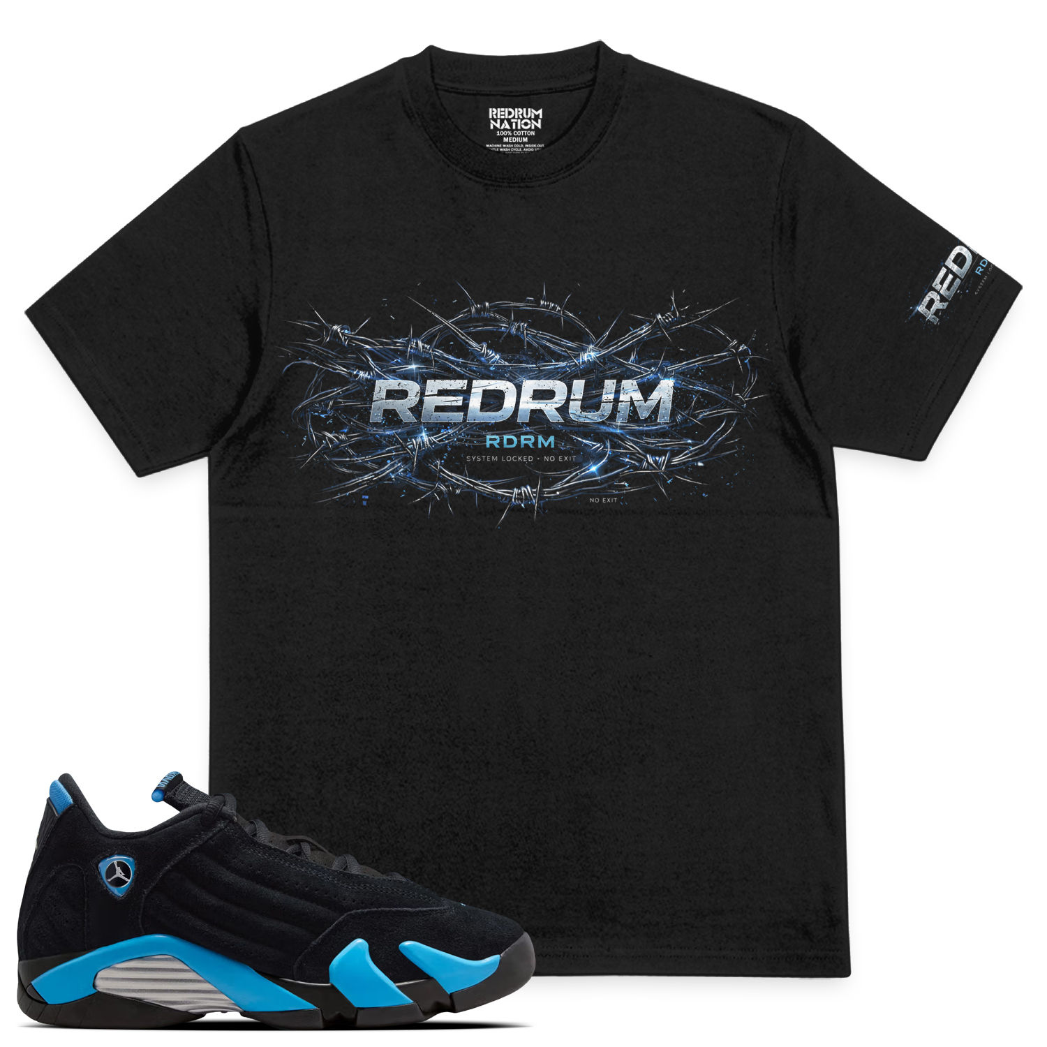 Black University Blue 14 Barbed Code T-Shirt