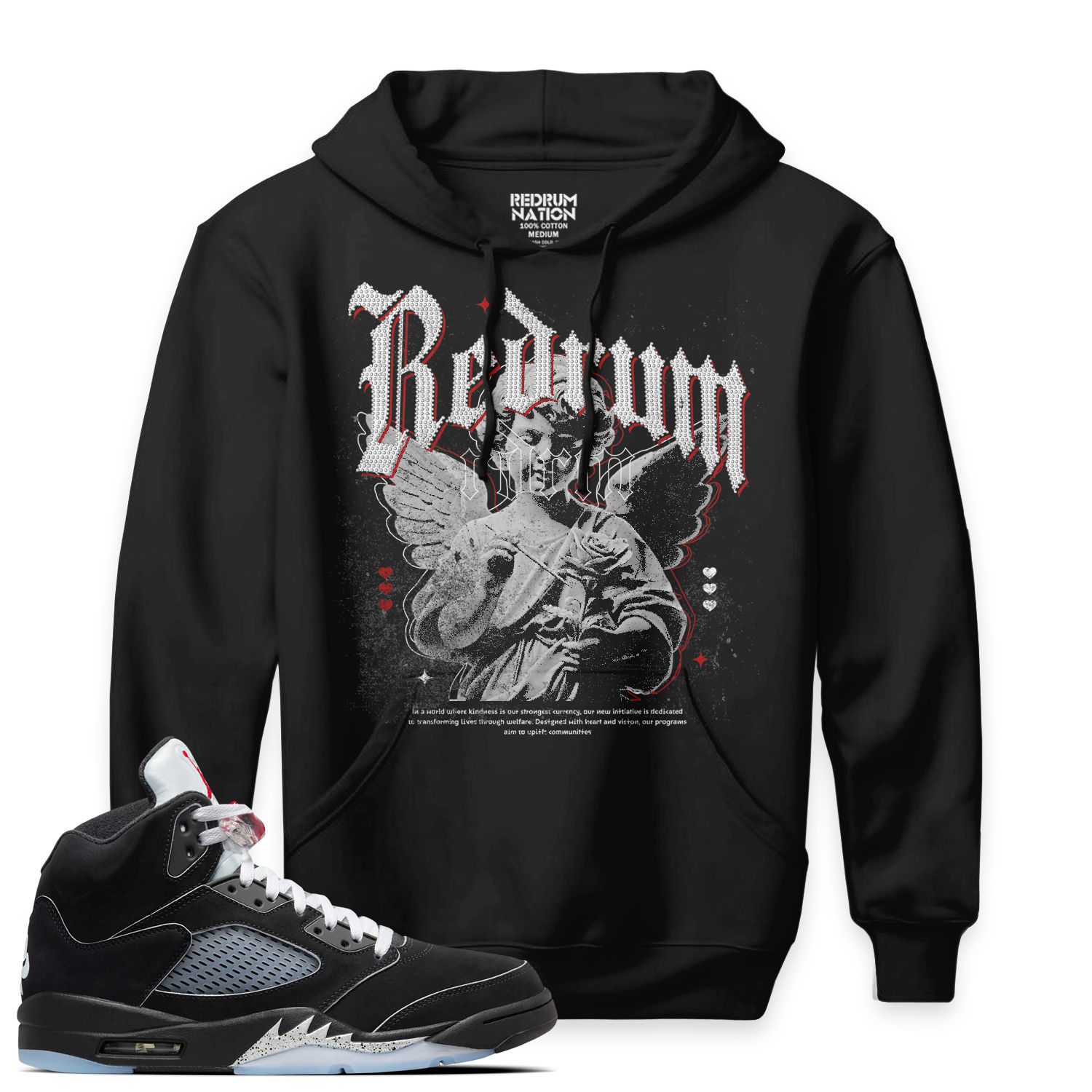 Black/Metallic Silver 5 Redrum V22 Rhinestone Pullover Hoodie
