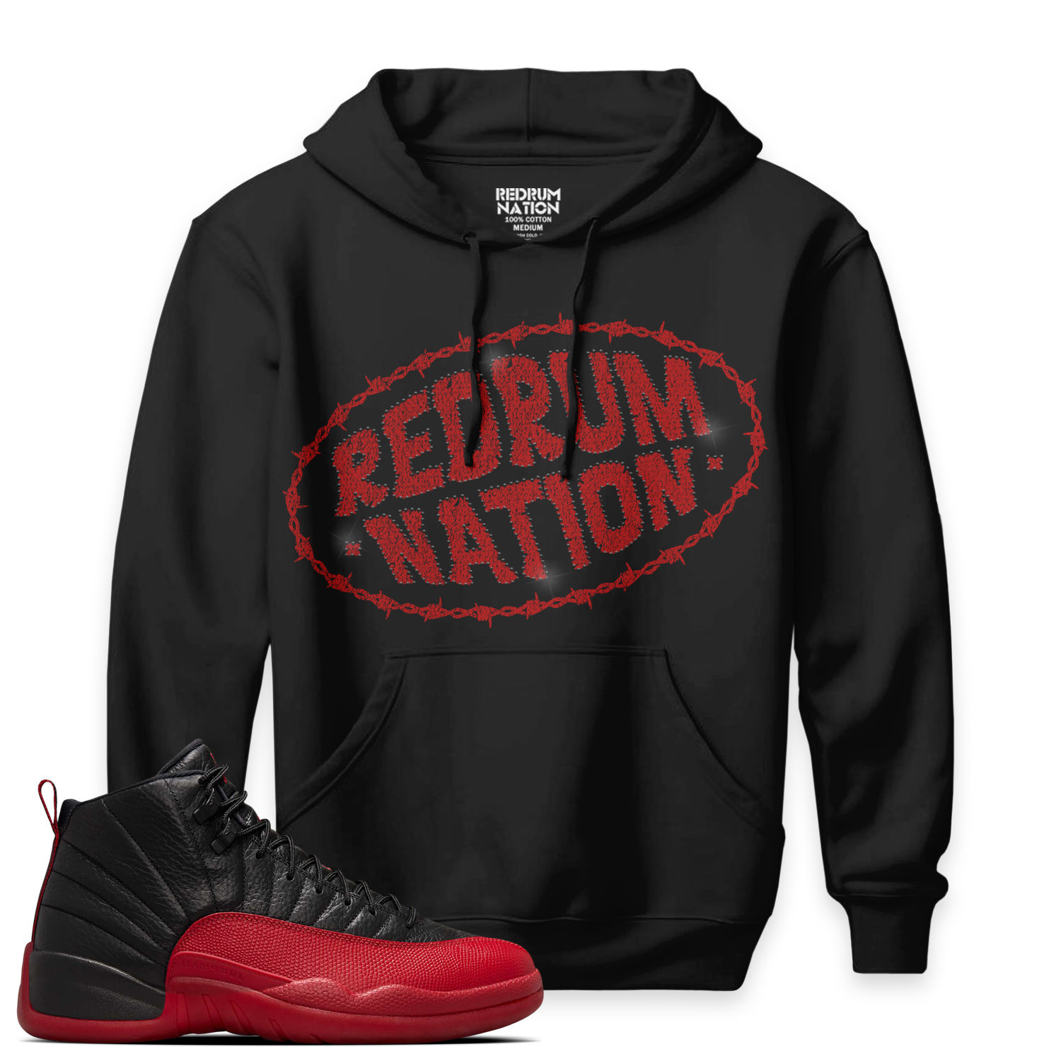Flu Game 12 Redrum Nation V32 Rhinestone Pullover Hoodie