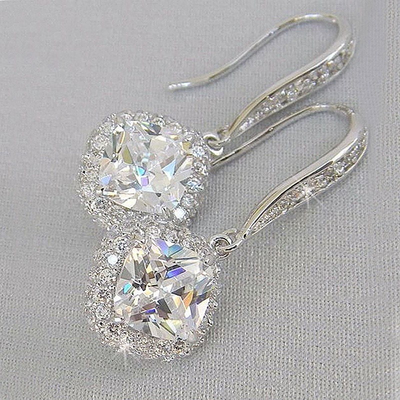 Thumbnail: Exquisite Fashion Silver Color Inlaid White Zircon Dangle Earring for Women Tren