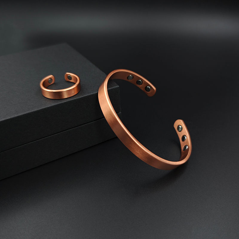 Thumbnail: Set Pure Copper Bracelets and Rings Simplicity Cuff Magnetic Bangles for Women M