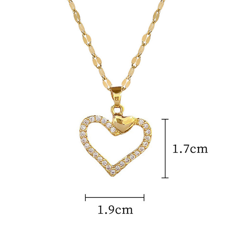 Thumbnail: Trendy Heart Stainless Steel Zirconia Necklaces For Women Girls Love Gold Color 