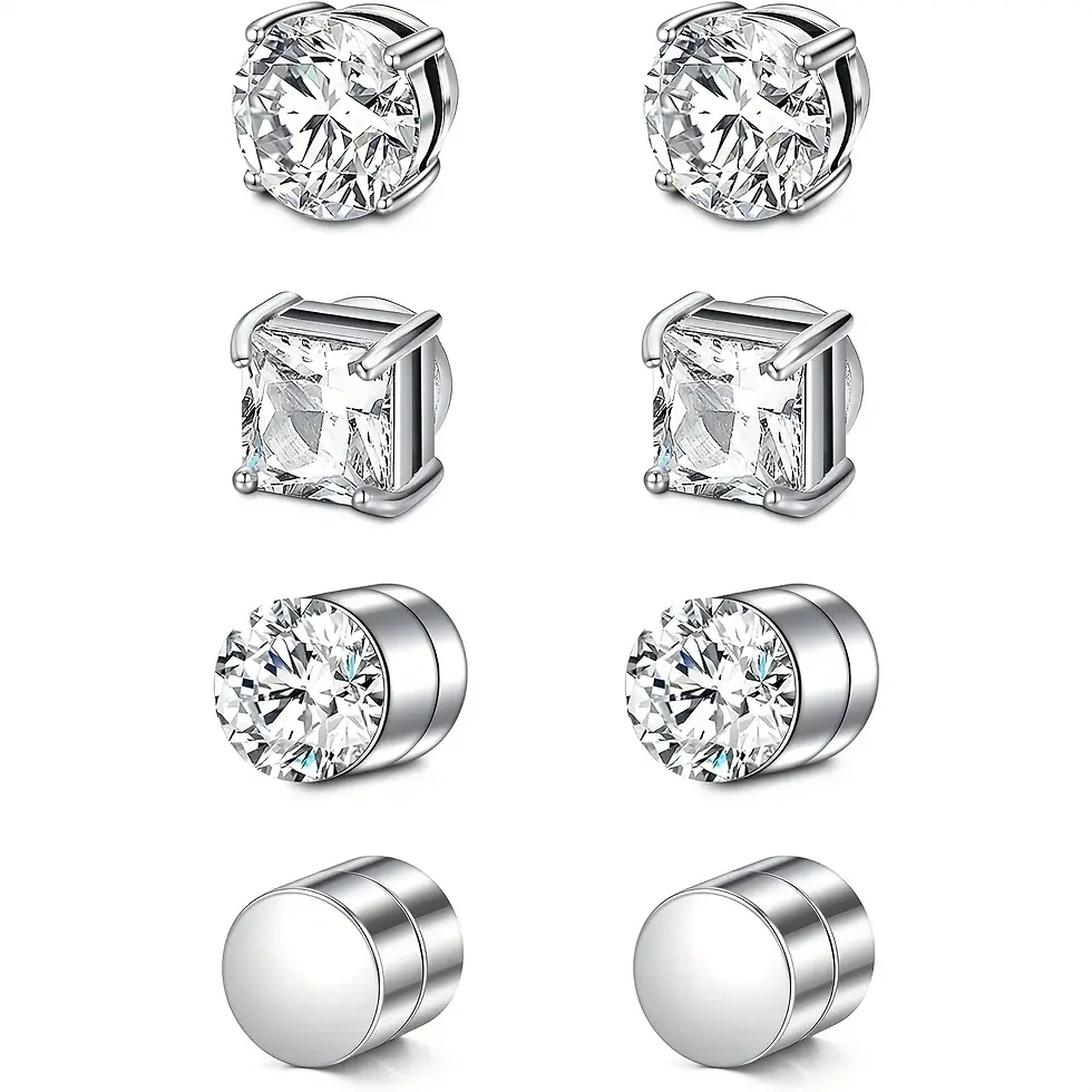 Thumbnail: 1 Pairs Crystal Strong Magnetic Ear Stud Clip Earrings for Men Women Punk Round 