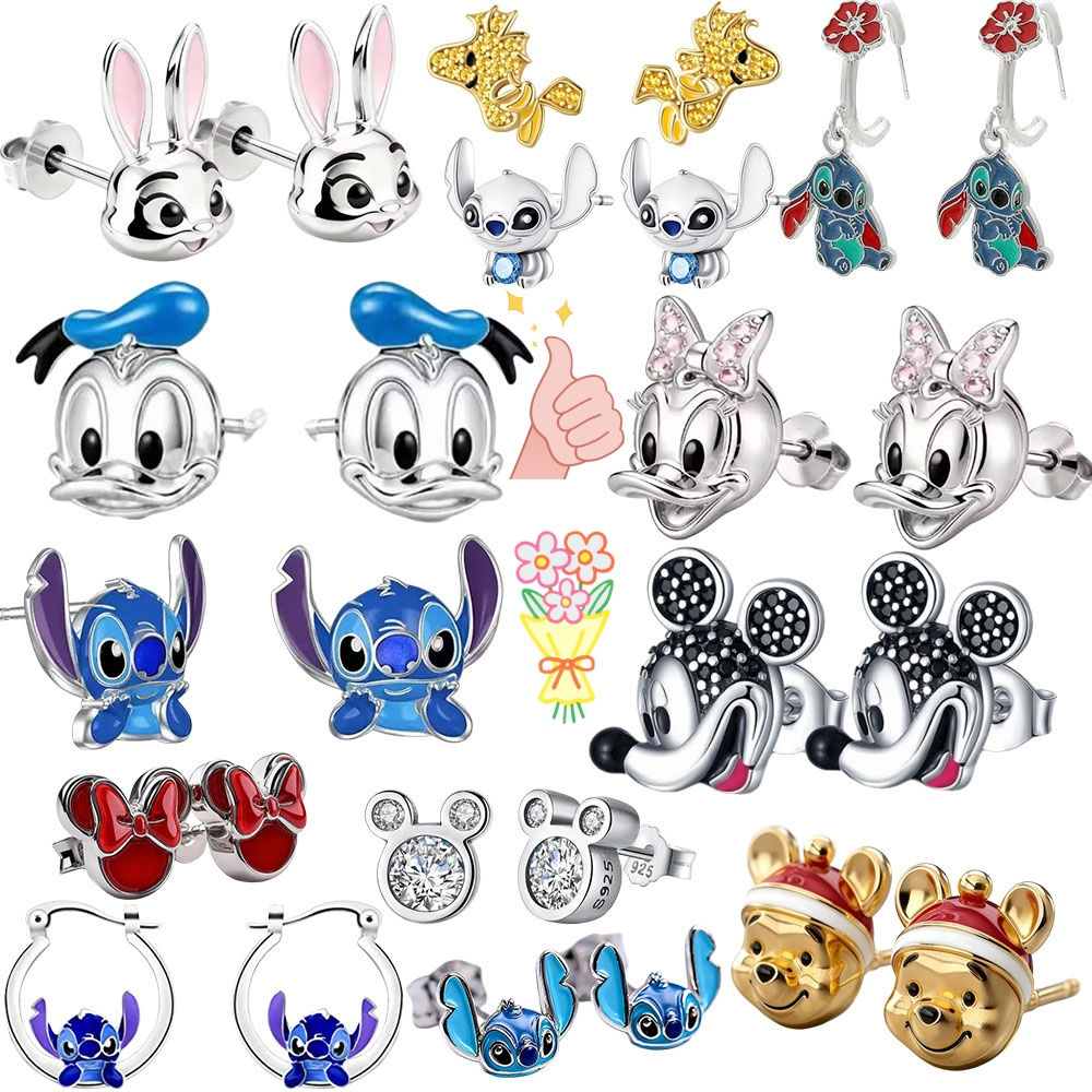 2026 New 925 Sterling Silver Stitch Donald Duck Minnie Earrings With Zirconia Fa