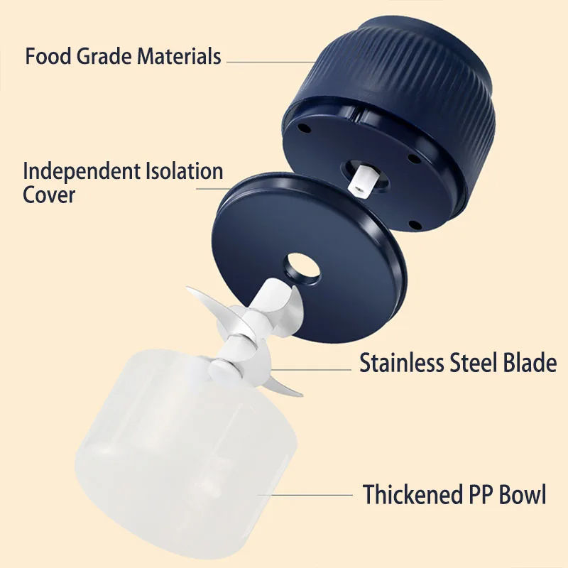 Thumbnail: 250ml Mini Wireless USB Rechargeable Electric Vegetable Chopper Garlic Crusher F