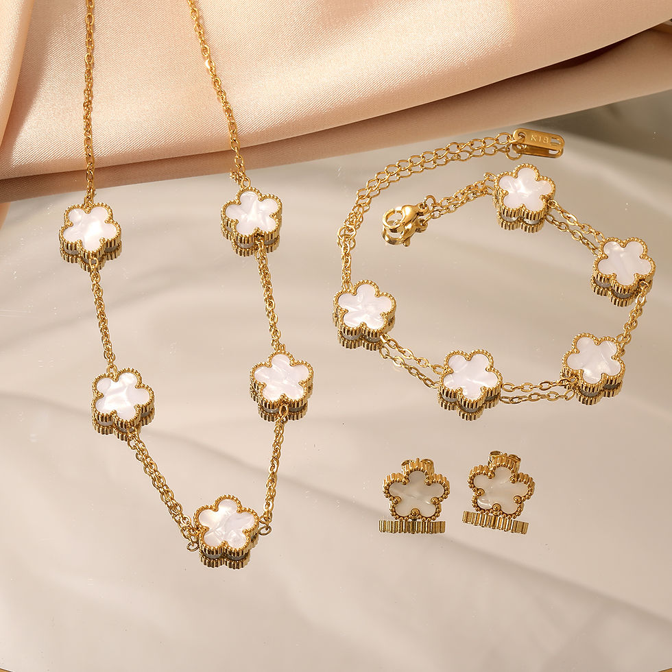 Thumbnail: LUXUKISSKIDS Fashion Flower Necklace Earrings Set Jewelry Women Stainless Steel 