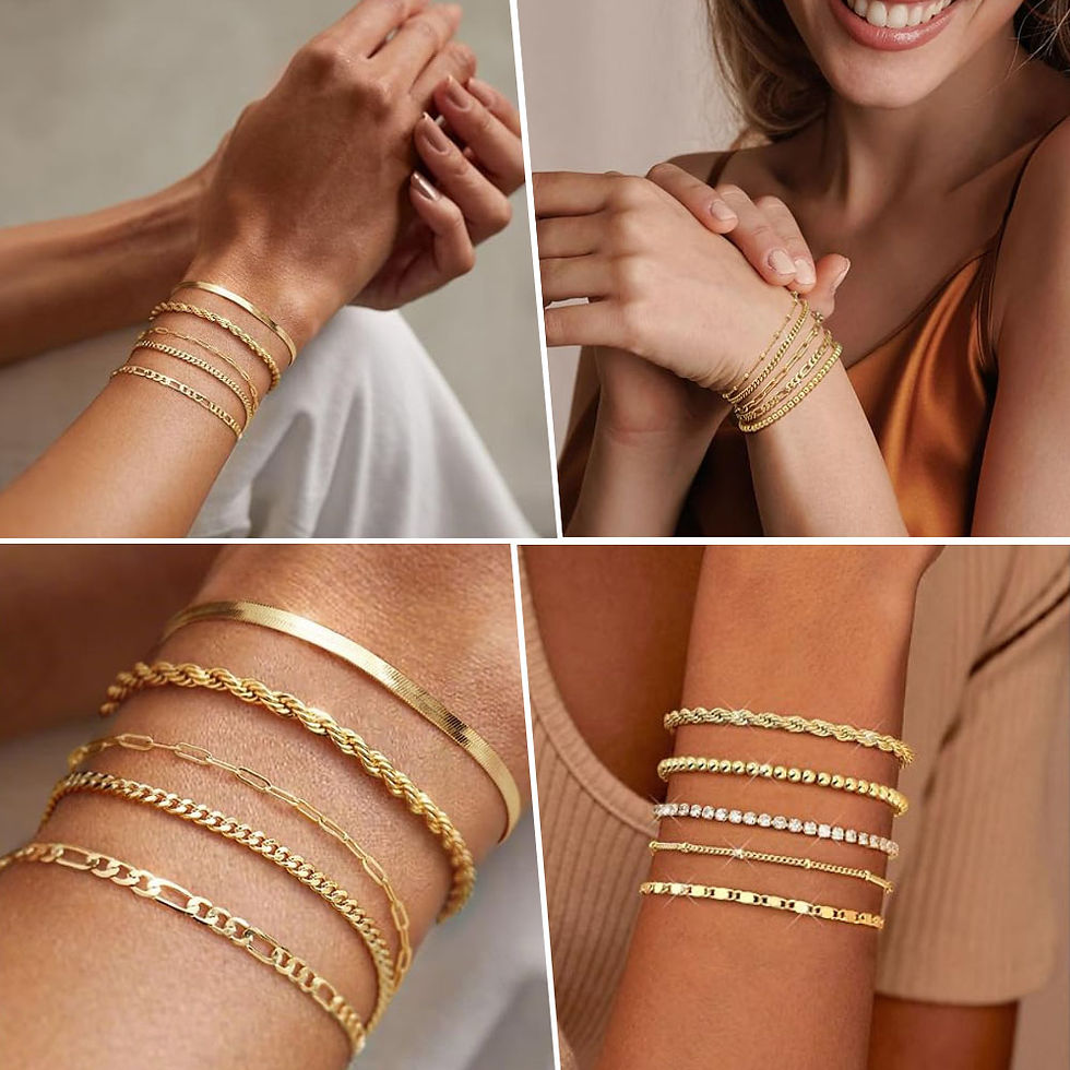 Thumbnail: Non Tarnish Stainless Steel Bracelet Gold Plated Stackable for Women, Thin Herri