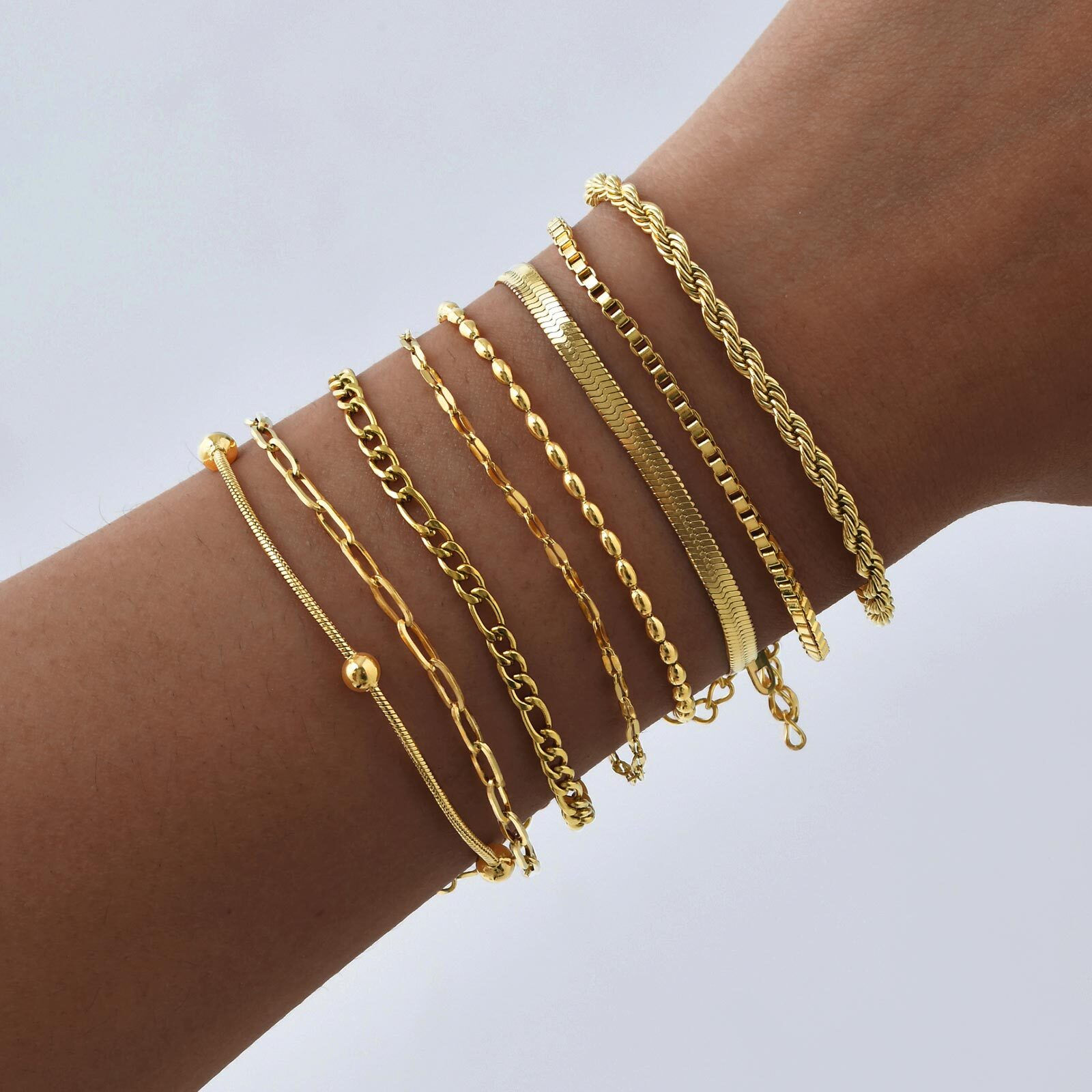 Non Tarnish Stainless Steel Bracelet Gold Plated Stackable for Women, Thin Herri