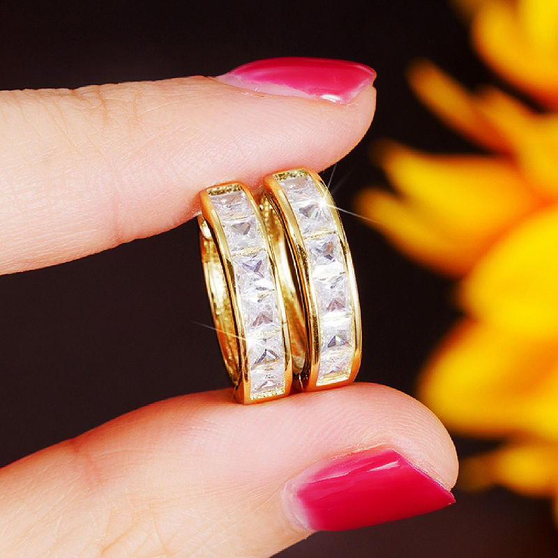 Thumbnail: Huitan Classic Design Women Hoop Earrings Full with Princess Square CZ Simple an