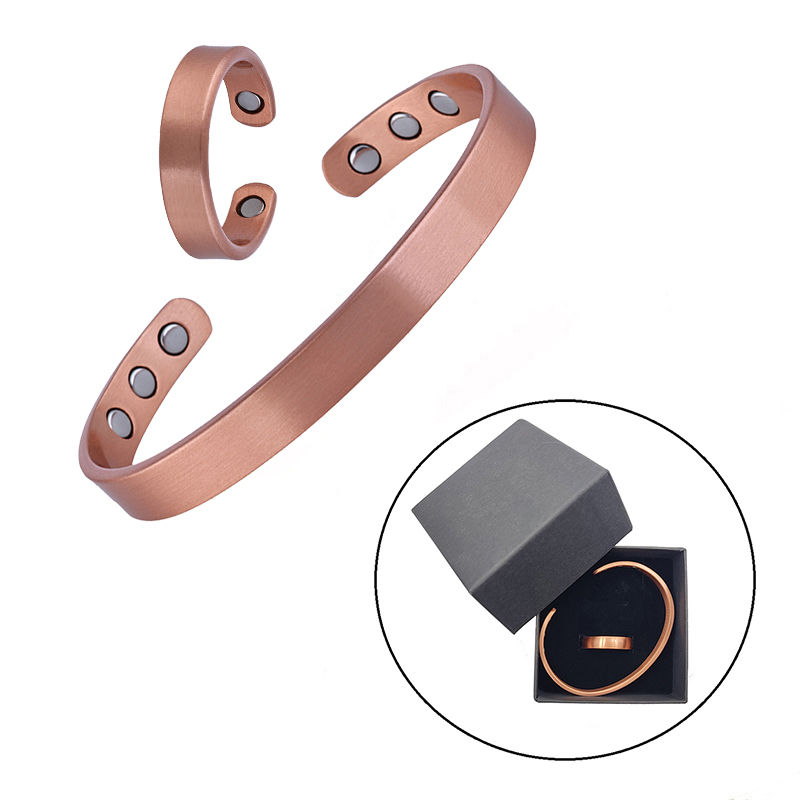 Thumbnail: Set Pure Copper Bracelets and Rings Simplicity Cuff Magnetic Bangles for Women M
