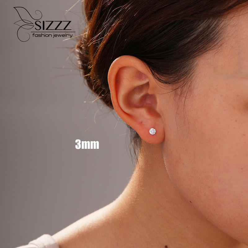 Thumbnail: Crystal Zircon Real 925 Sterling Silver Earrings Channel  Cubic Zirconia Silver 