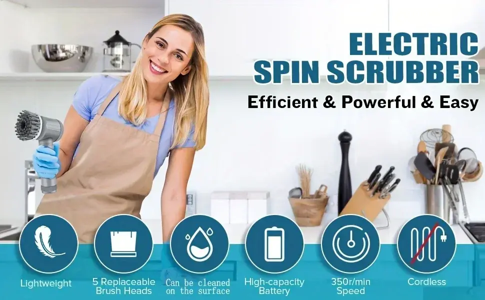 Thumbnail: Electric Spin Scrubber, Bathroom Cordless Cleaning Brush Power Scrubber with 5 R