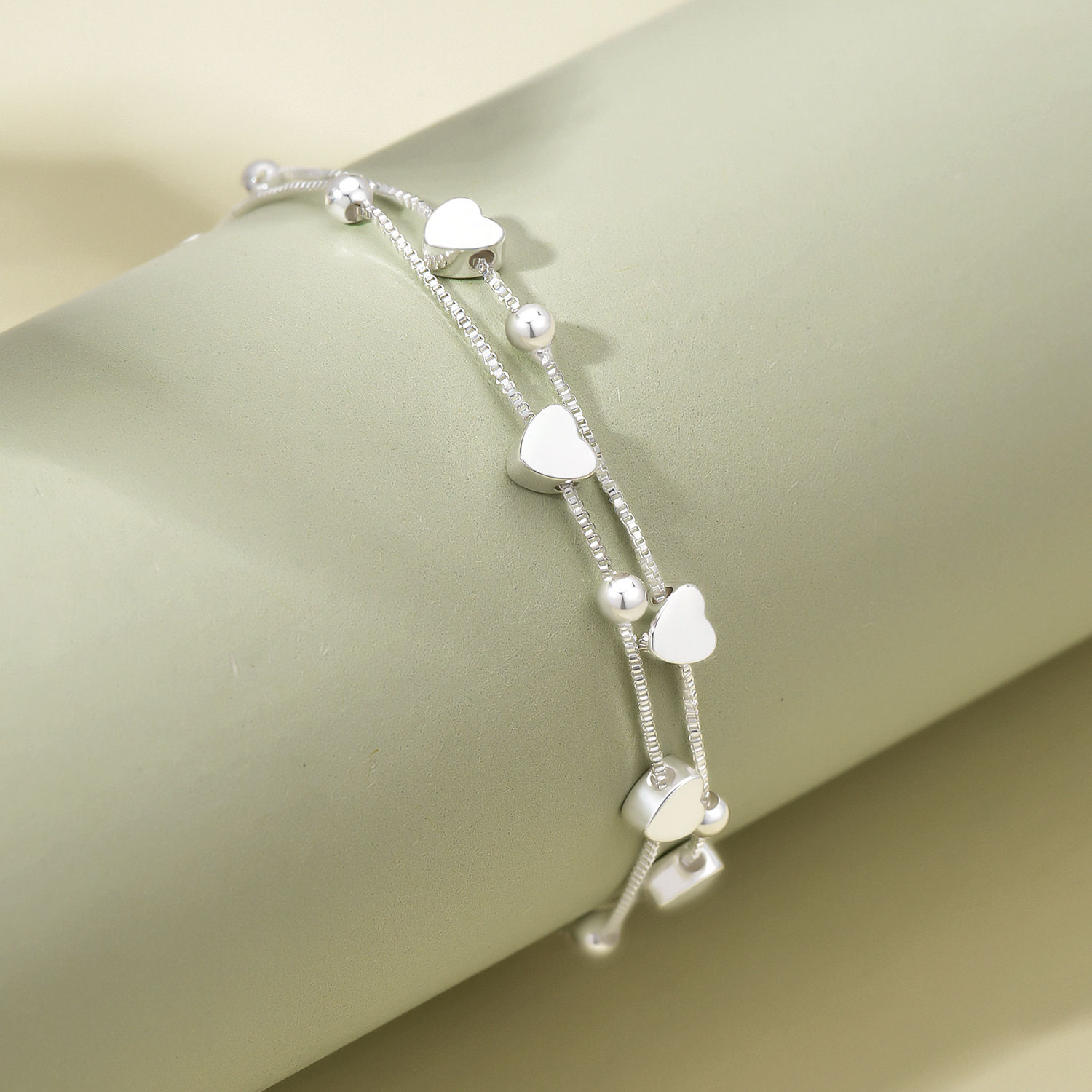 925 Sterling Silver Bracelets Woman Heart Ball Chain Charm Bracelet Couple Desig