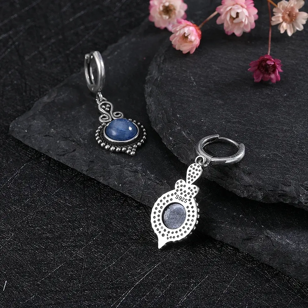Thumbnail: New Elegant Natural Kyanite Silver Drop Earrings for Women Vintage Jewelry Weddi