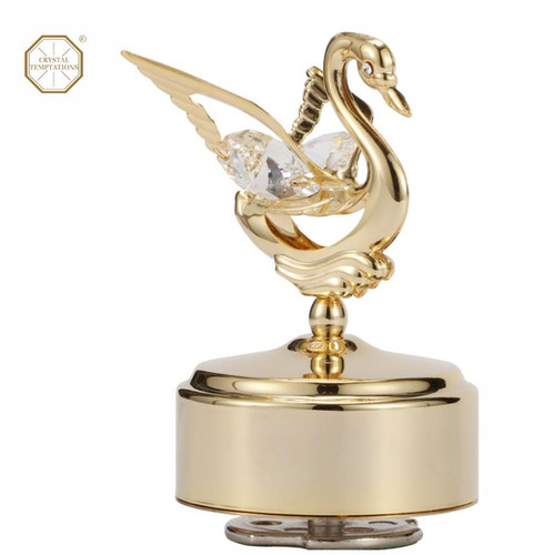 24K gold plated Small swan music box crystal | CRYSTAL TEMPTATIONS