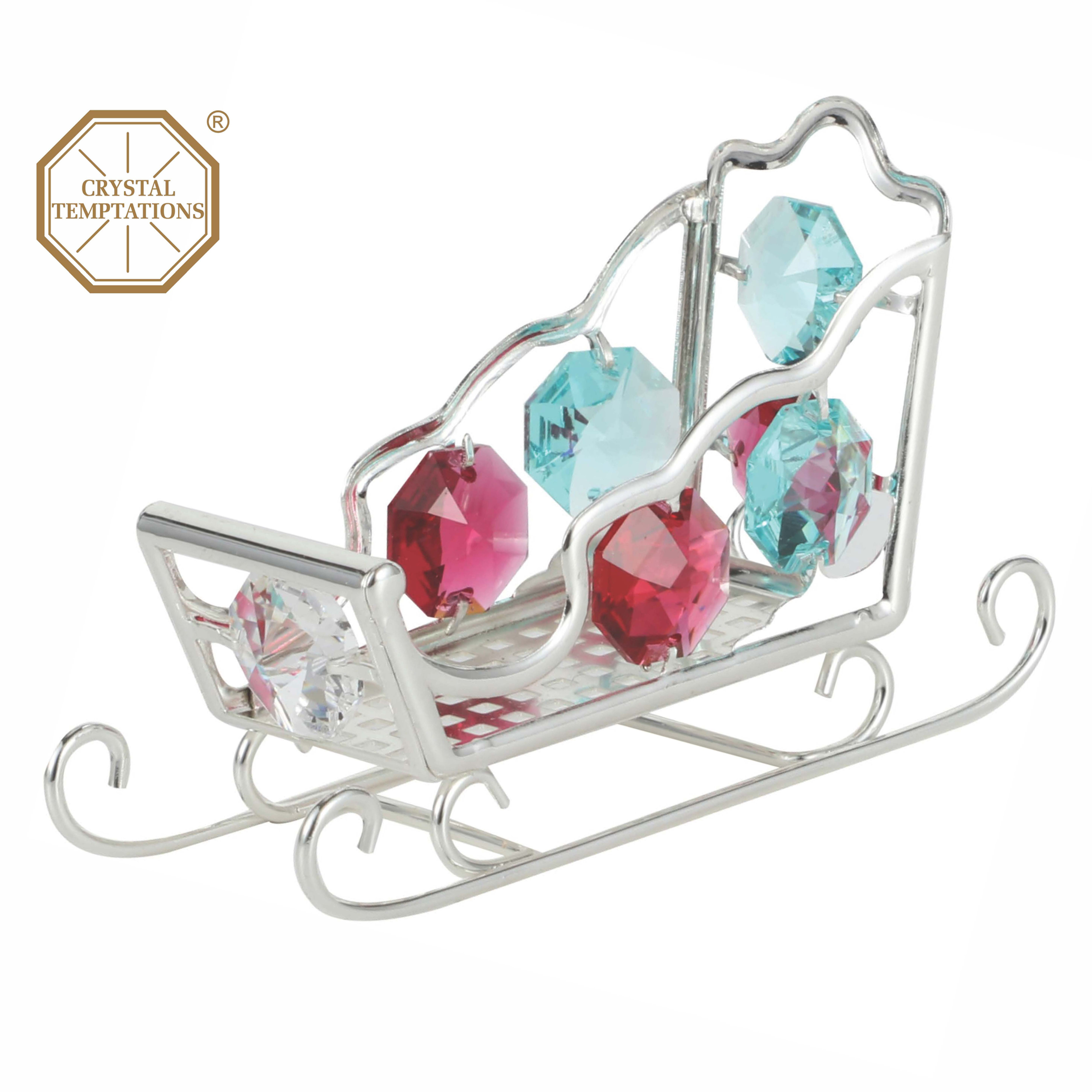 24K gold plated Sleigh table decoration with assorted color crystal