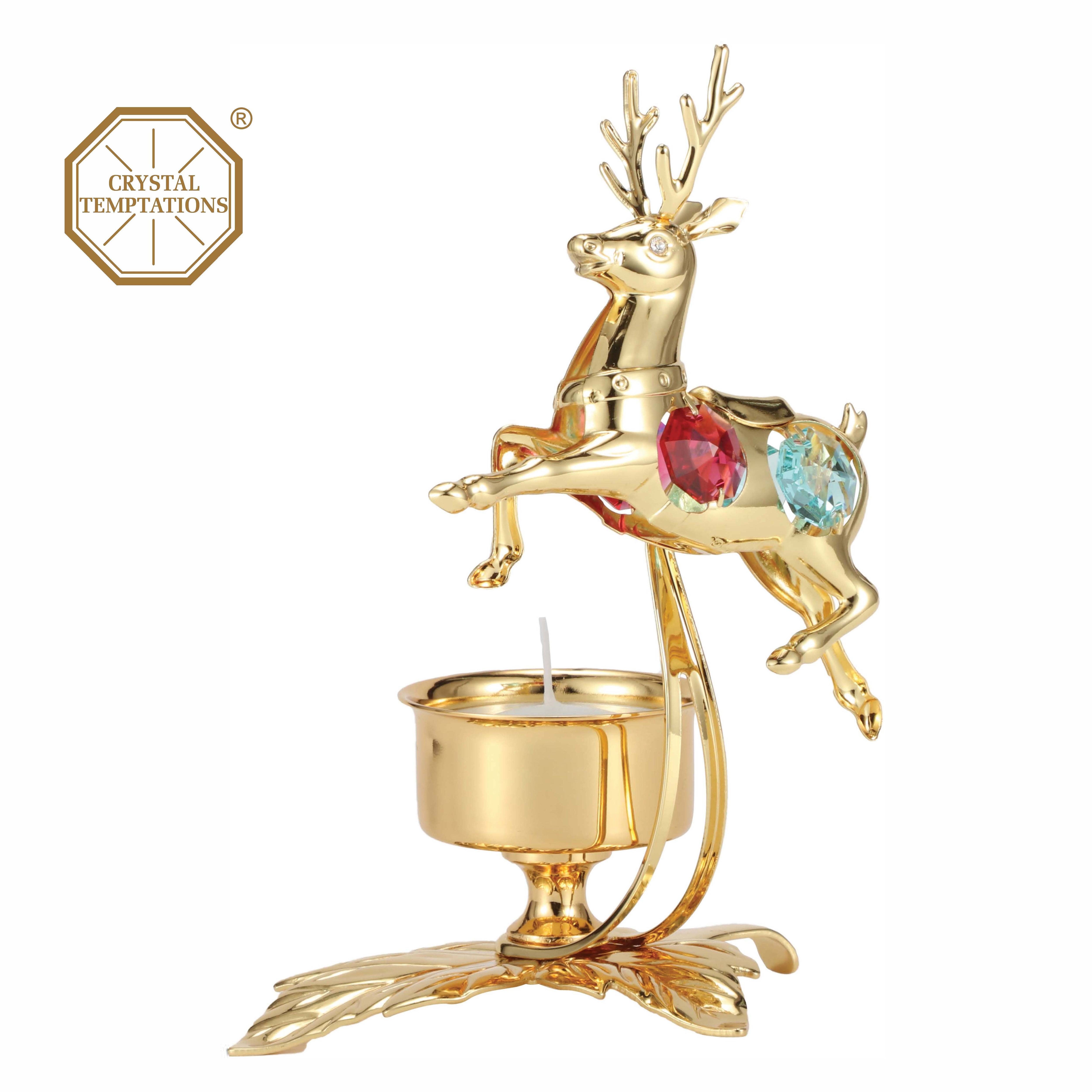 24K gold plated Deer candle holder with assorted color crystal