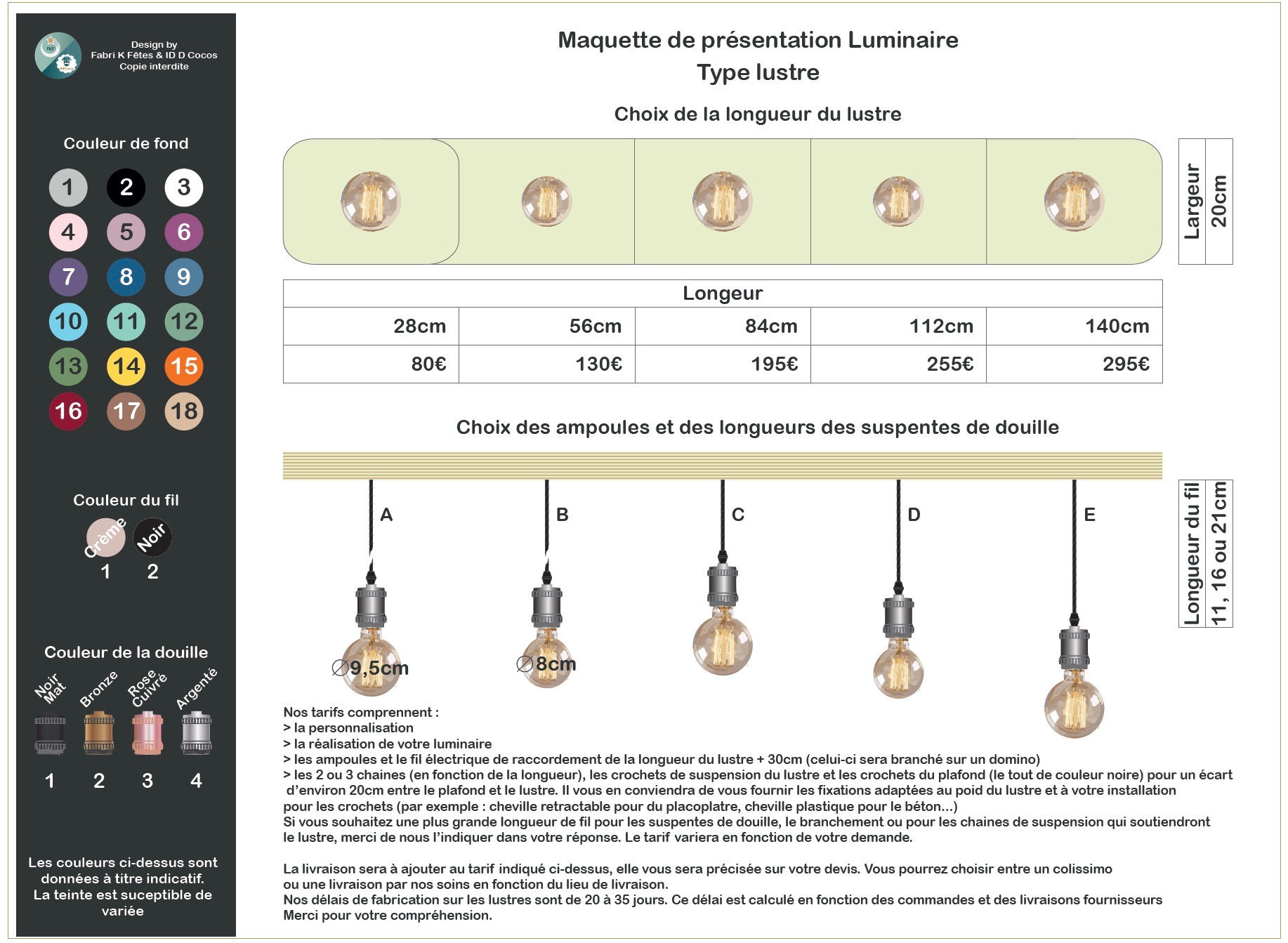 Luminaire Type lustre de 1 à 5 ampoules A personnaliser