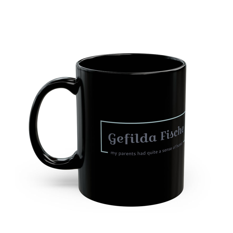Thumbnail: Gefilda Fische humorous coffee mug with minimalist text design for coffee, tea, and gifts