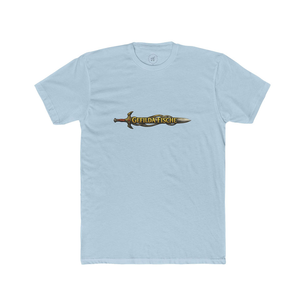 Thumbnail: Colored Gefilda Fische sword shirt with minimalist fantasy design, perfect for book lovers and mythology fans