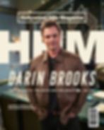 Hollywood Hills Magazine July issue cover featuring Darin Brooks in a brown jacket, with text about returning to The Bold and the Beautiful. Cover Art Design Avi Wiseman, Photography Sean Smith