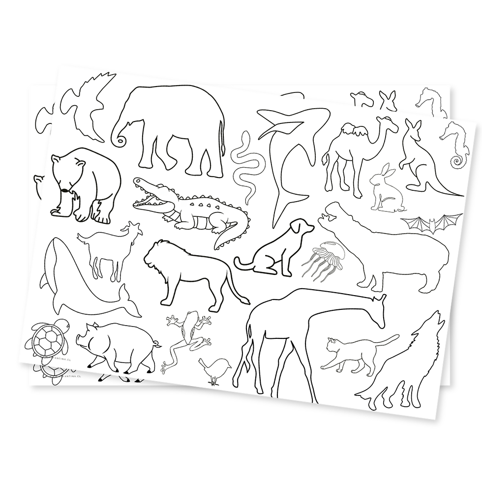 Individuales para pintar con variedad de siluetas de animales