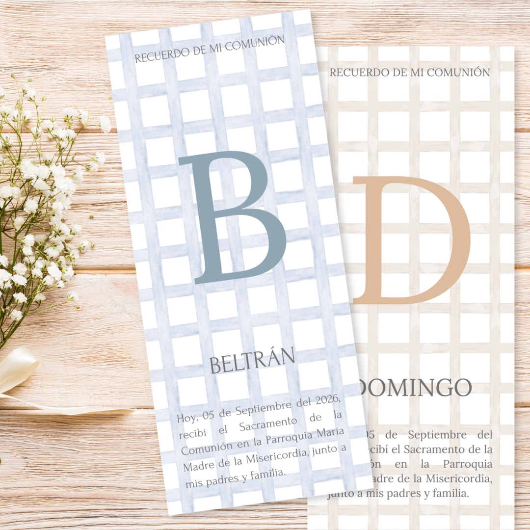 Santitos de Primera Comunión con iniciales y flores