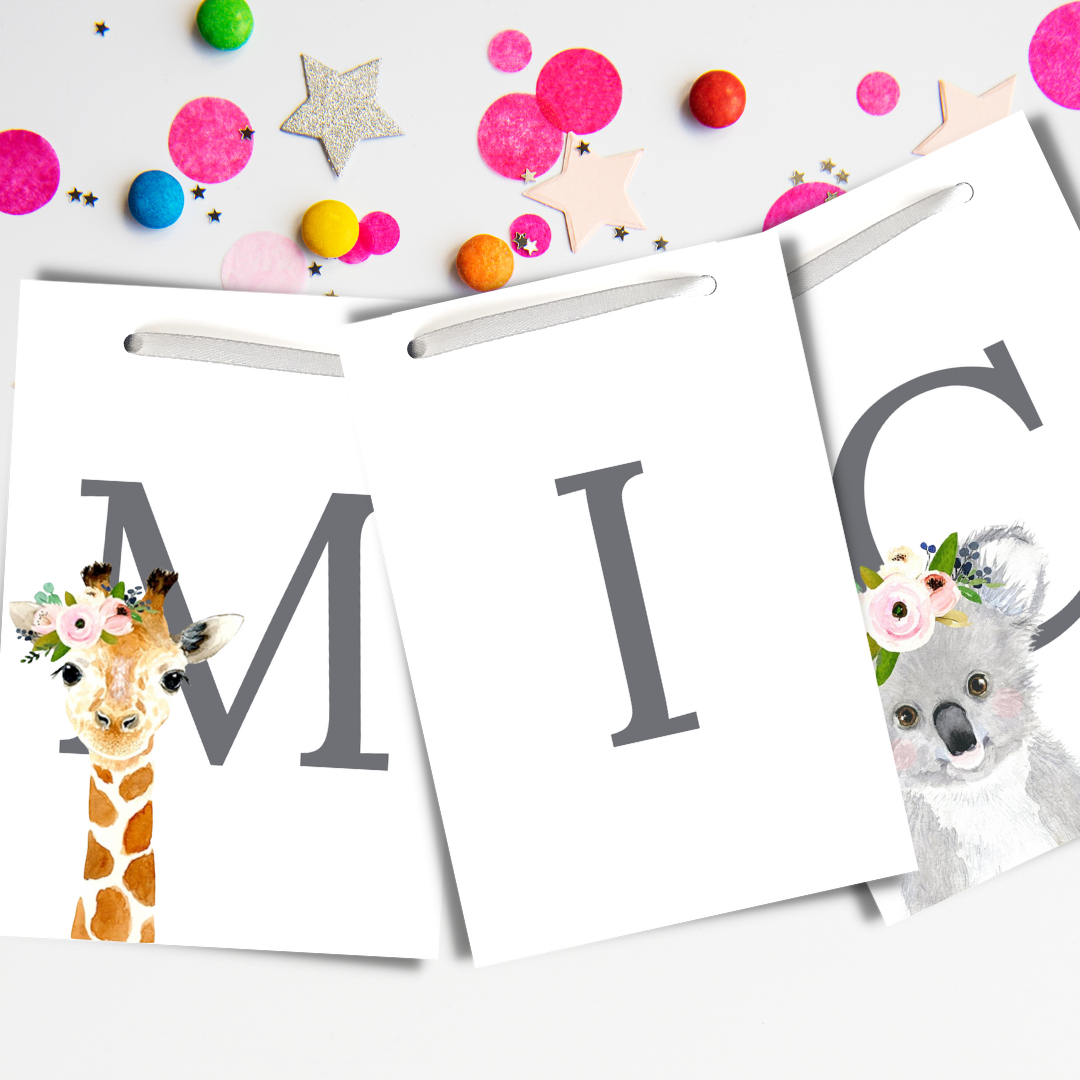 Pack de Banderines "Mi Cumpleaños" Animales Acuarela Flores