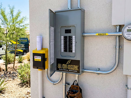 Certified electrician installing a new 200 amp electrical panel and NV Energy meter on a Las Vegas home.