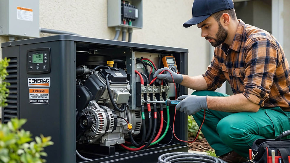electrician installing a generator outside of home